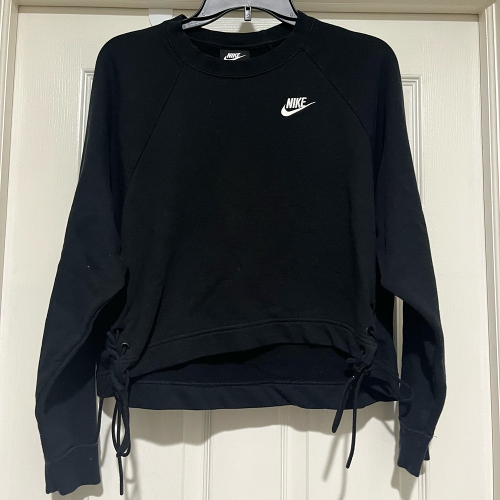 Black Nike Cropped Crewneck Sweatshirt with Ties on the Side